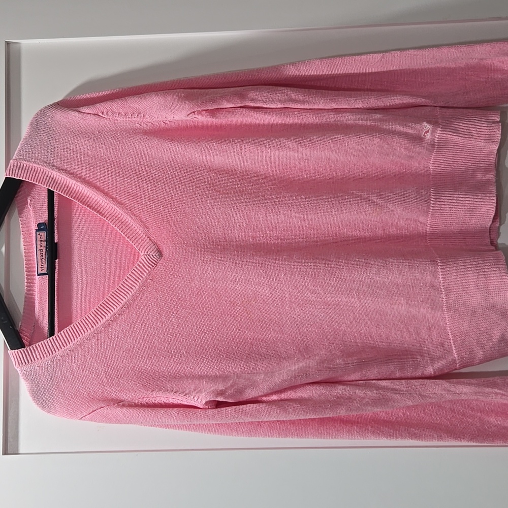 Vineyard Vines V Neck Long Sleeve 100% Linen Knit Sweater, L